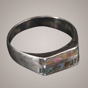 sterling silver ring with abalone inlay - size 5 - pinky ring 925